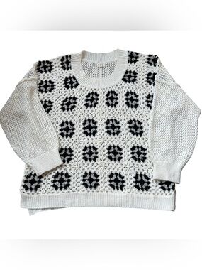 POL Anthropologie Crochet Granny Square Sweater Boho Chunky Knit Cottagecore L